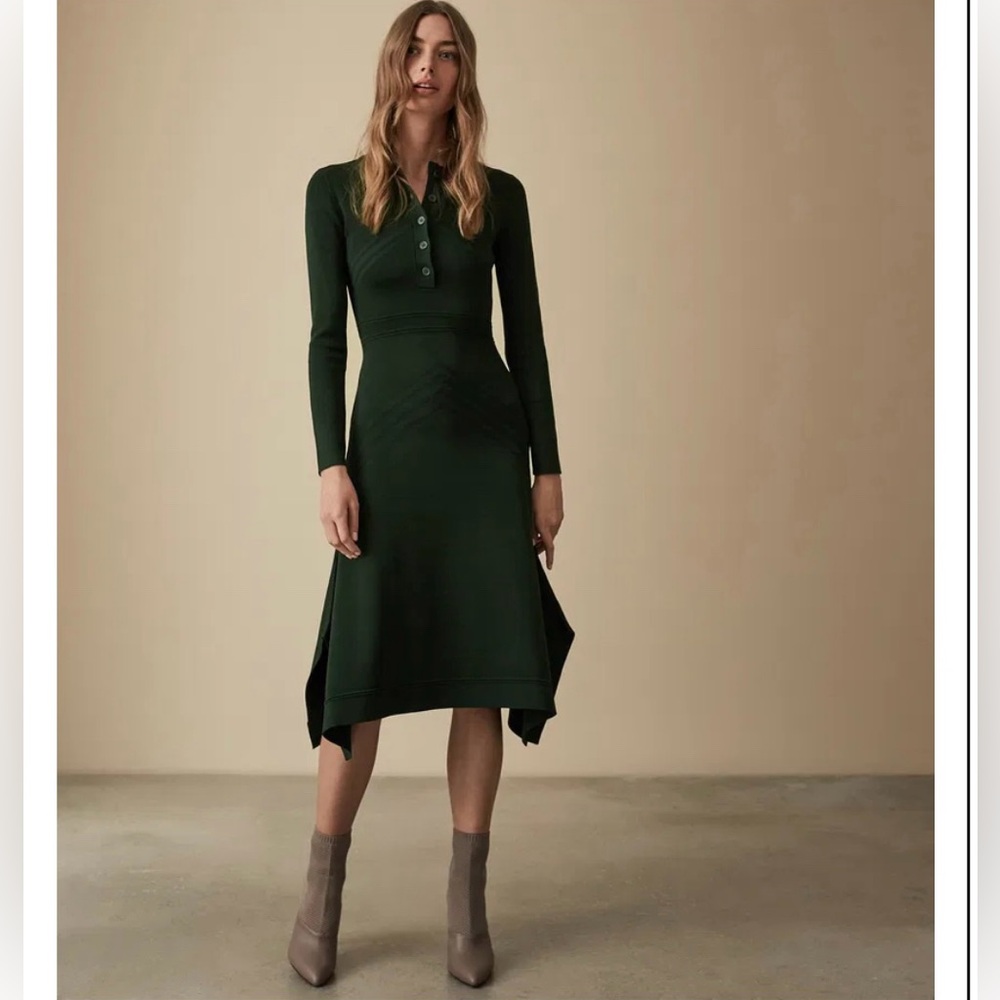 Reiss Sole Knitted Flute Hem Midi Dress Size M